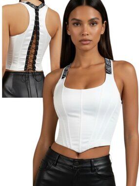 I.AM.GIA Siobhan Corset Top White Lace-Up Back Bustier S